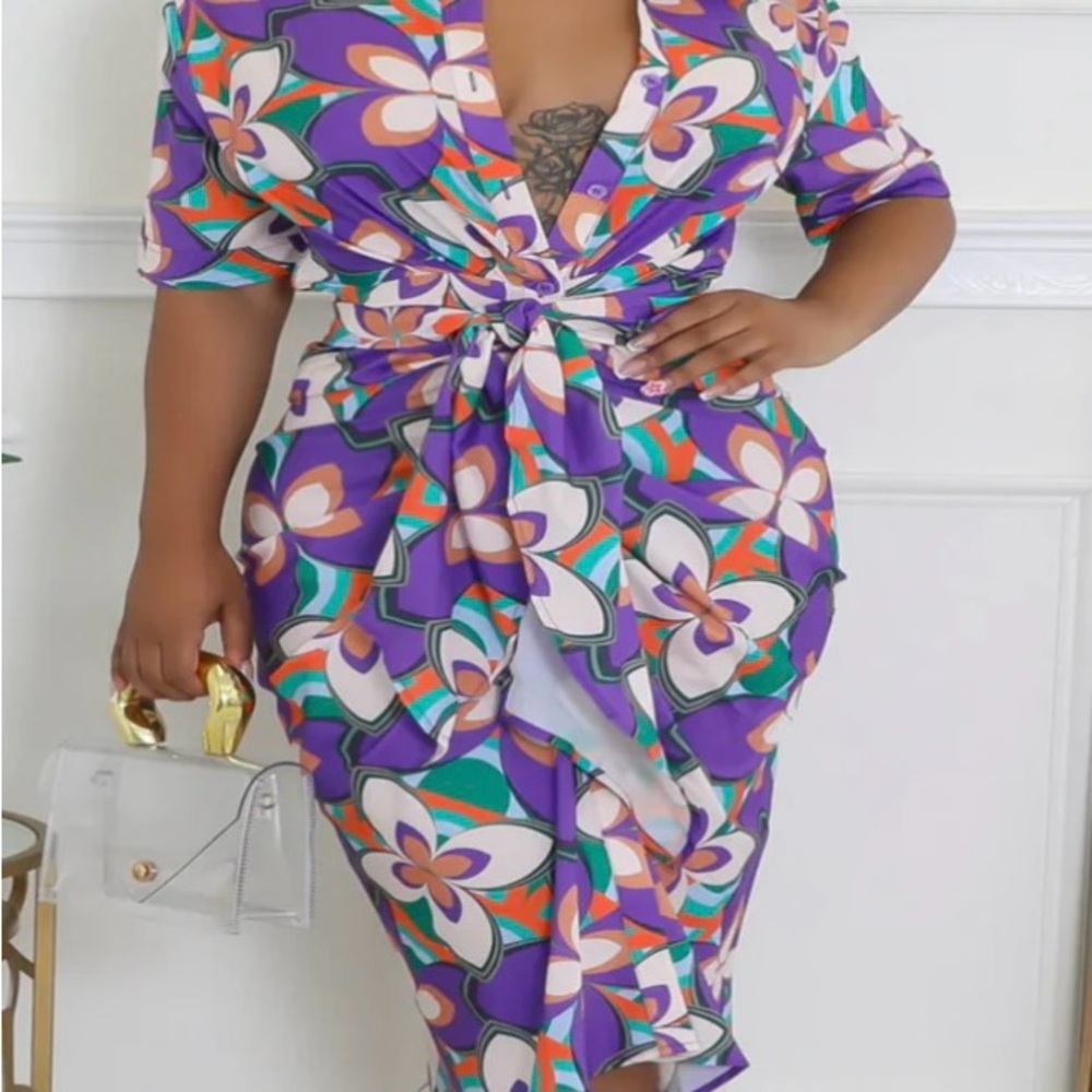 Vibrant Purple Floral Midi Dress